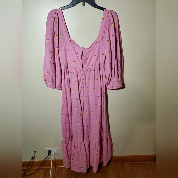 FARM RIO Embroidered Pineapples Midi Dress In Pink Size Xs - Picture 6 of 15